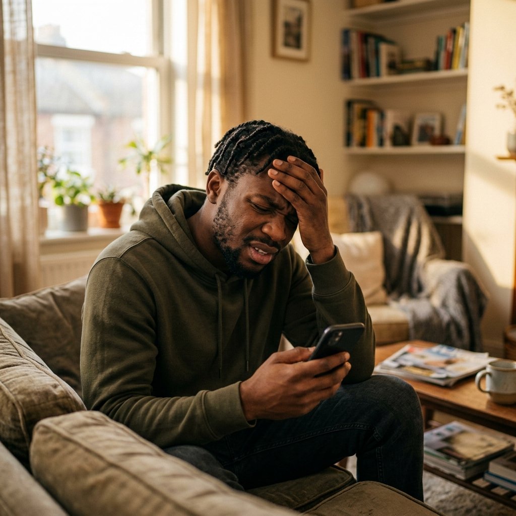 Young man frustrated about a missed medication reminder
